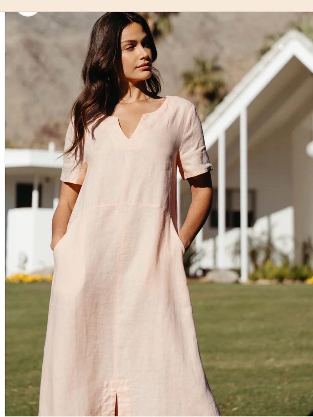 Nomad 100%‎ French Linen Peach midi V-Neck dress XS